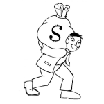 Dibujo para colorear Dibujo De Hombre Feliz Cargando Una Gran Bolsa De Dinero En La Espalda Para Pintar Y Colorear
