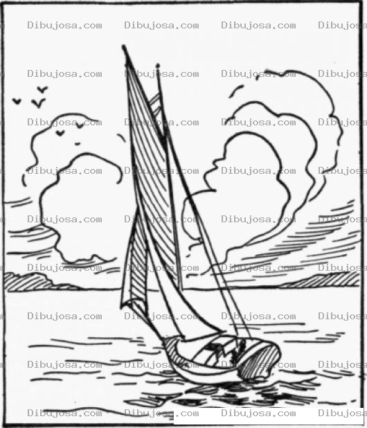 Dibujo para colorear Dibujo De Paisaje De Un Lindo Lago Con Un Velero Para Pintar Y Colorear