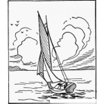 Dibujo para colorear Dibujo De Paisaje De Un Lindo Lago Con Un Velero Para Pintar Y Colorear