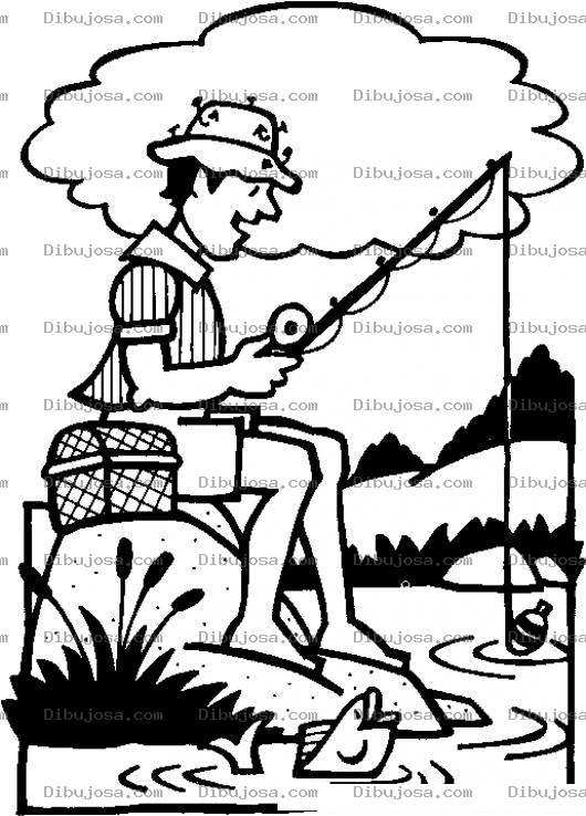 Dibujo para colorear Dibujo De Hombre Pescando En Un Lago Para Pintar Y Colorear pescador