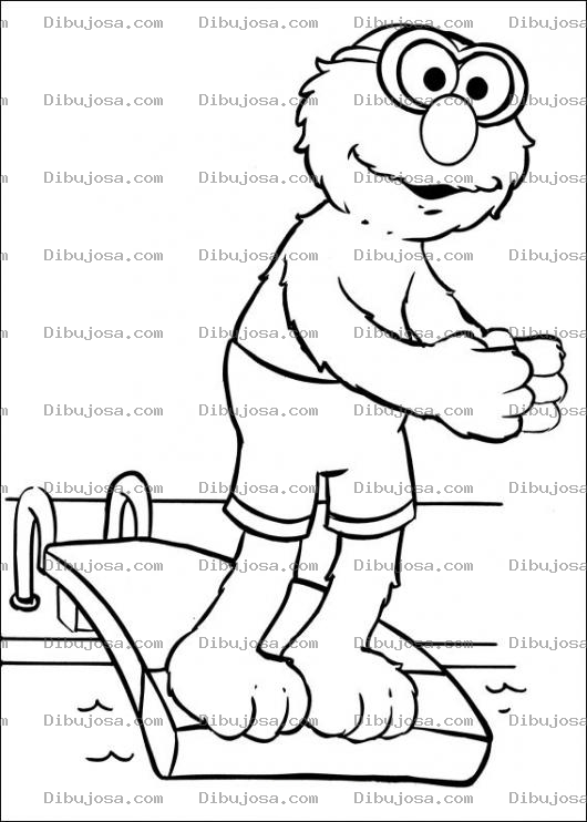Dibujo para colorear Dibujo De Elmo En Un Trampolin Para Pintar Y Colorear Elmo Clavadista En Una Pisina