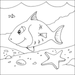 Dibujo para colorear Dibujo De Pescado Nadando En El Fondo Del Mar Para Pintar Y Colorear
