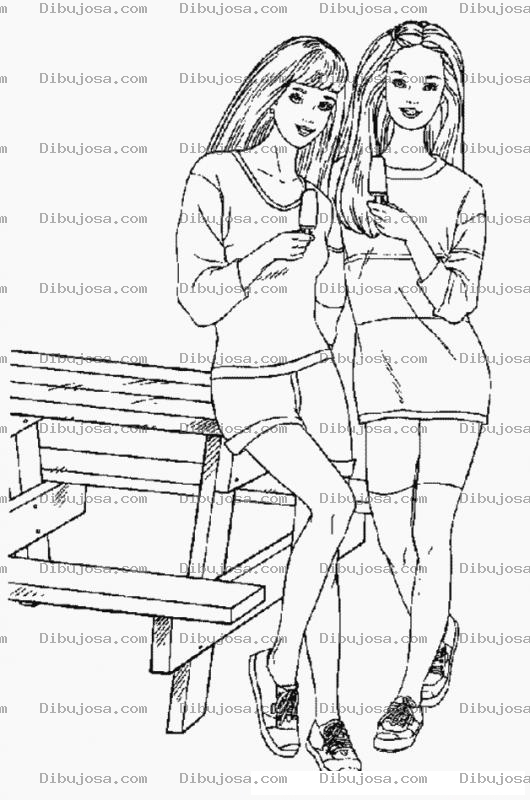 Dibujo para colorear Dibujo De Amigas Comiendo Helado Para Pintar Y Colorear A Dos Chicas Lindas