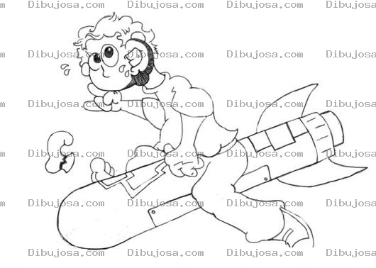 Dibujo para colorear Dibujo De Hombre Sobre Un Torpedo Para Pintar Y Colorear