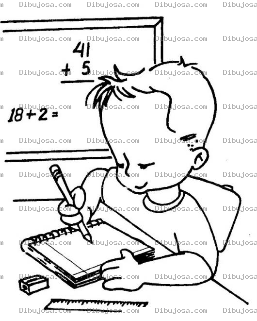 Dibujo para colorear Dibujo De Nino Estudiando Matematicas Para Pintar Y Colorear Chiquillo Haciendo Sus Deberes Y Tareas En Su Cuaderno Frente Al Pizarron