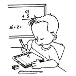 Dibujo para colorear Dibujo De Nino Estudiando Matematicas Para Pintar Y Colorear Chiquillo Haciendo Sus Deberes Y Tareas En Su Cuaderno Frente Al Pizarron