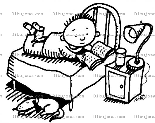 Dibujo para colorear Dibujo De Nino Leyendo En Un Libro En Su Cuarto Sobre Su Cama Para Pintar Y Colorear Chico Leyendo En Su Habitacion