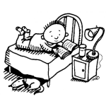 Dibujo para colorear Dibujo De Nino Leyendo En Un Libro En Su Cuarto Sobre Su Cama Para Pintar Y Colorear Chico Leyendo En Su Habitacion