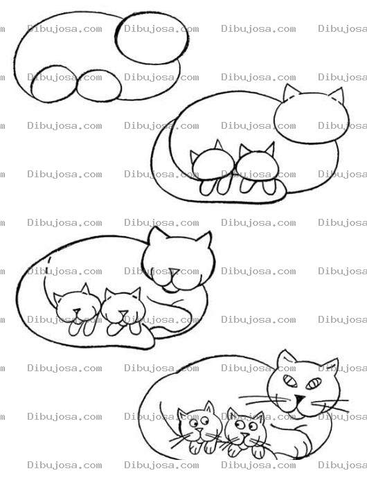 Dibujo para colorear Como Aprender A Dibujar Una Gata Con Gatitos Para Pintar Y Colorear Dibujo De Mama Gata