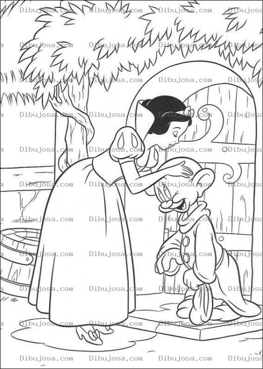 Dibujo para colorear Blancanieves besando a tontin