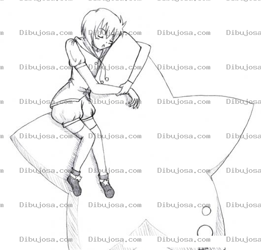 Dibujo para colorear Dibujo De Chica Abrazando A Una Estrella Para Pintar Y Colorear Mujer Durmiendo Sobre Una Estrella