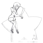 Dibujo para colorear Dibujo De Chica Abrazando A Una Estrella Para Pintar Y Colorear Mujer Durmiendo Sobre Una Estrella