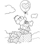 Dibujo para colorear Dibujo De Osito Carinosito Flotando En Un Globo De Helio Sobre Un Regalo Para Pintar Y Colorear