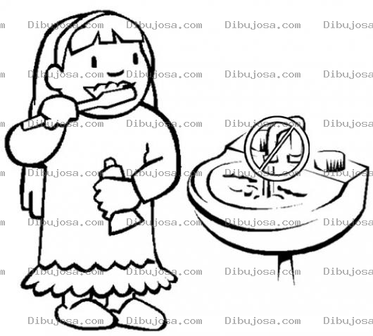 Dibujo para colorear Cuidemos El Agua Dibujo De Una Nina Lavandose Lo Dientes Pero Desperdiciando El Agua Del Lavamanos Para Pintar Y Colorear