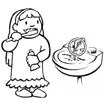 Dibujo para colorear Cuidemos El Agua Dibujo De Una Nina Lavandose Lo Dientes Pero Desperdiciando El Agua Del Lavamanos Para Pintar Y Colorear