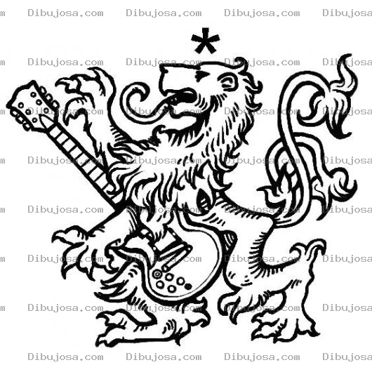 Dibujo para colorear Sello De Leon Con Guitarra Electrica Para Pintar Y Colorear Dibujo De Leon Rockero