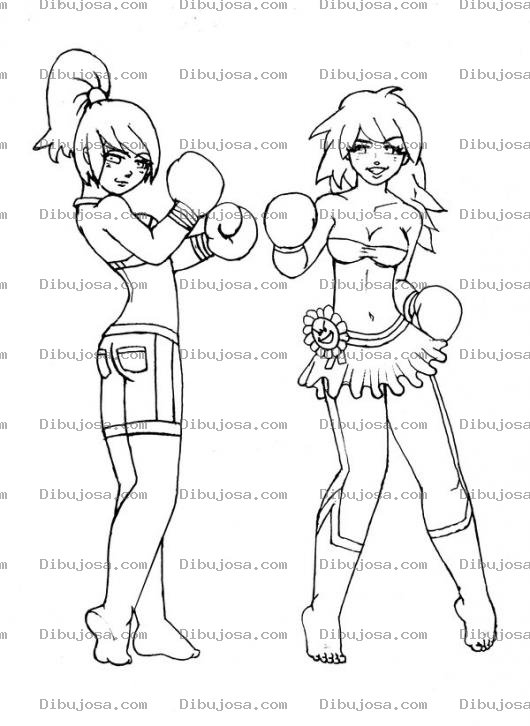 Dibujo para colorear Dibujo De Mujeres Boxeadoras Para Pintar Y Colorear Peleadoras De Kickboxing