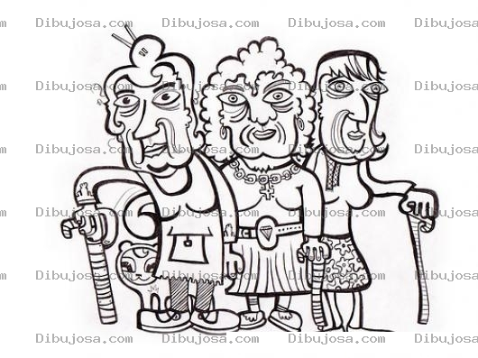 Dibujo para colorear Dibujo De Viejitas Amigas Para Pintar Y Colorear A 3 Abuelitas Con Baston