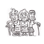 Dibujo para colorear Dibujo De Viejitas Amigas Para Pintar Y Colorear A 3 Abuelitas Con Baston