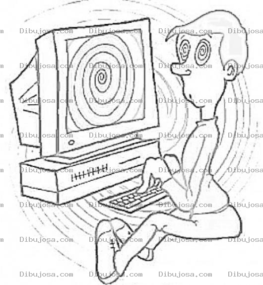 Dibujo para colorear Dibujo De Hombre Hipnotizado Por La Computadora Para Pintar Y Colorear