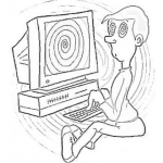 Dibujo para colorear Dibujo De Hombre Hipnotizado Por La Computadora Para Pintar Y Colorear