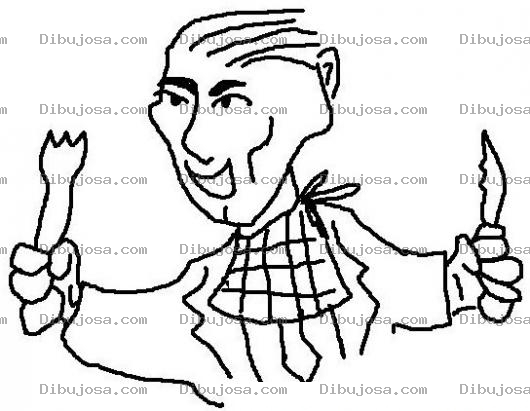 Dibujo para colorear Dibujo De Hombre Hambriento Con Tenedor Y Cuchillo Para Pintar Y Colorear