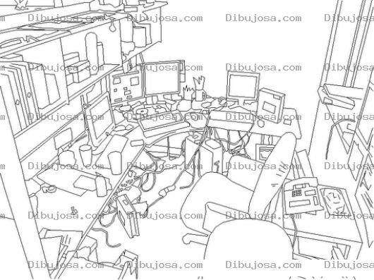 Dibujo para colorear Dibujo De Oficina Desordenada Para Pintar Y Colorear