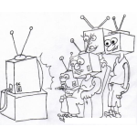 Dibujo para colorear Familia De Televisores Viendo Tele Para Pintar Y Colorear