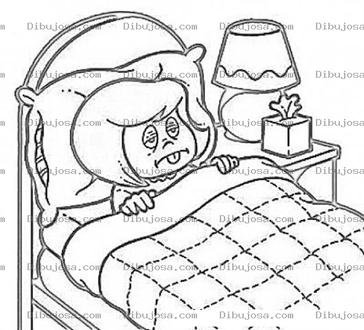 Dibujo para colorear Dibujo De Chica Enfermita En Cama Para Pintar Y Colorear