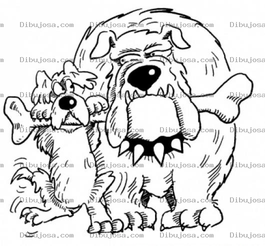 Dibujo para colorear Dibujo De Dos Perros Pelenado Un Hueso Para Pintar Y Colorear