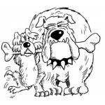 Dibujo para colorear Dibujo De Dos Perros Pelenado Un Hueso Para Pintar Y Colorear