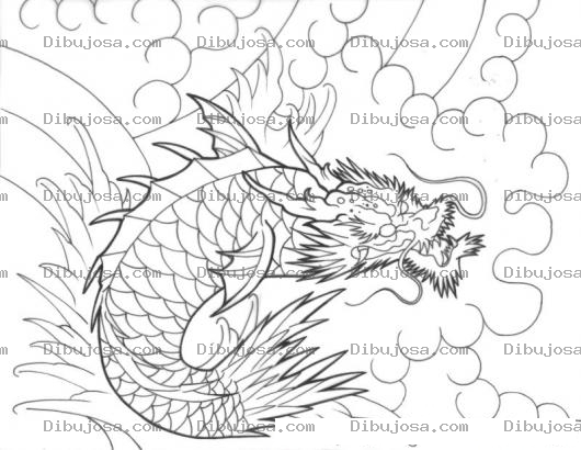 Dibujo para colorear Dibujo De Dragon Chino Con Cuerpo De Pescado Para Pintar Y Colorear