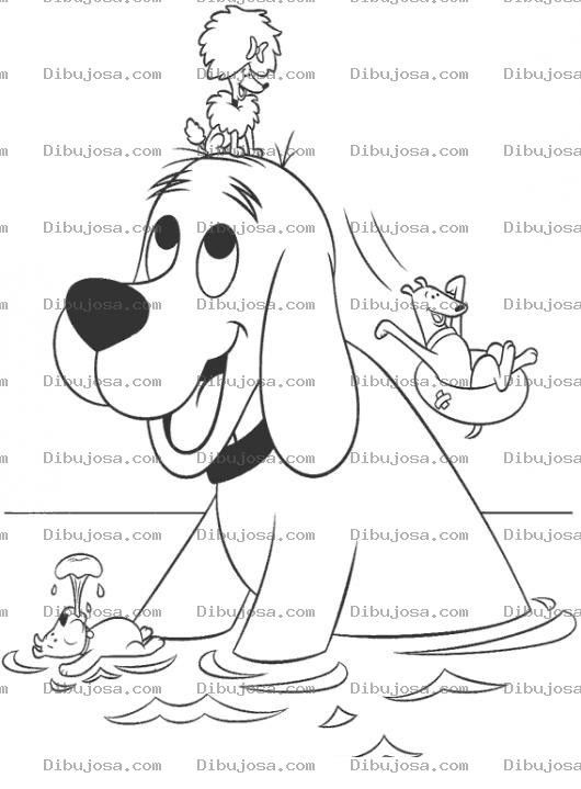 Dibujo para colorear Dibujo Del Perro Rojo Cliford Jugando En El Agua Para Pintar Y Colorear