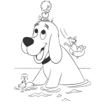 Dibujo para colorear Dibujo Del Perro Rojo Cliford Jugando En El Agua Para Pintar Y Colorear