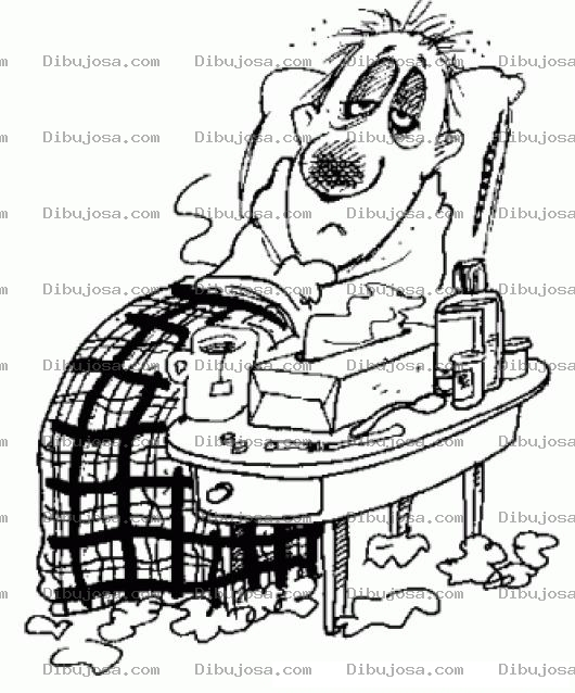 Dibujo para colorear Enfermo De Gripe Para Pintar Y Colorear Hombre En Cama Con Catarro Gripa Nariz Roja Y Mocos