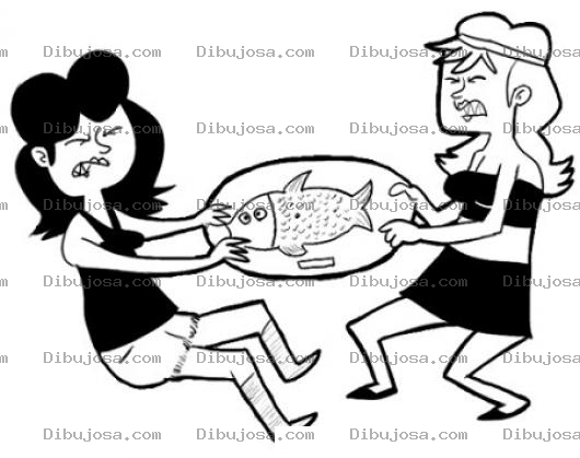 Dibujo para colorear Mujeres Peleando Por Un Pesacado Para Pintar Y Colorear