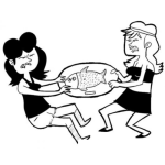 Dibujo para colorear Mujeres Peleando Por Un Pesacado Para Pintar Y Colorear