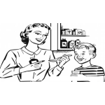 Dibujo para colorear Mama Dando Medicina A Su Hijo Para Pintar Y Colorear