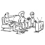 Dibujo para colorear Todos Con Control Remoto Dibujo De Una Familia Viendo Tele Para Pintar Y Colorear