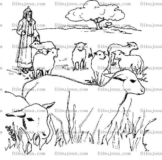 Dibujo para colorear Dibujo De Pastor Con Sus Ovejas Para Pintar Y Colorear