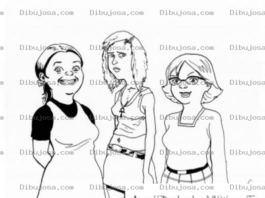 Dibujo para colorear Tres Chicas Universitarias Para Pintar Y Colorear