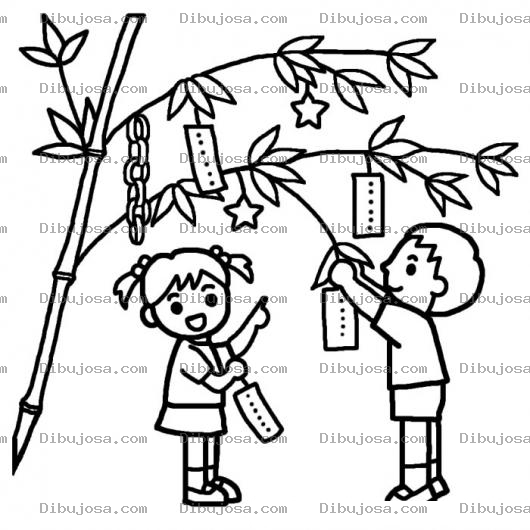 Dibujo para colorear Dibujo De Ninos En Un Arbol De Bambu Para Pintar Y Colorear