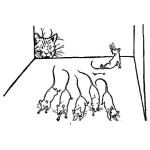 Dibujo para colorear Dibujo De 6 Ratones Asustados Por El Gato Para Pintar Y Colorear
