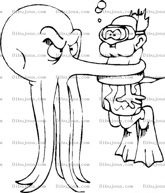 Dibujo para colorear Pulpo Enojado Dibujo De Pulpo Extrangulando A Un Buzo Para Pintar Y Colorear