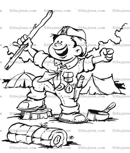 Dibujo para colorear Dibujo De Chico Scout Para Pintar Y Colorear Ninoscout En Un Campamento