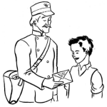 Dibujo para colorear Dibujo De Cartero Dando Carta A Un Chico Para Pintar Y Colorear