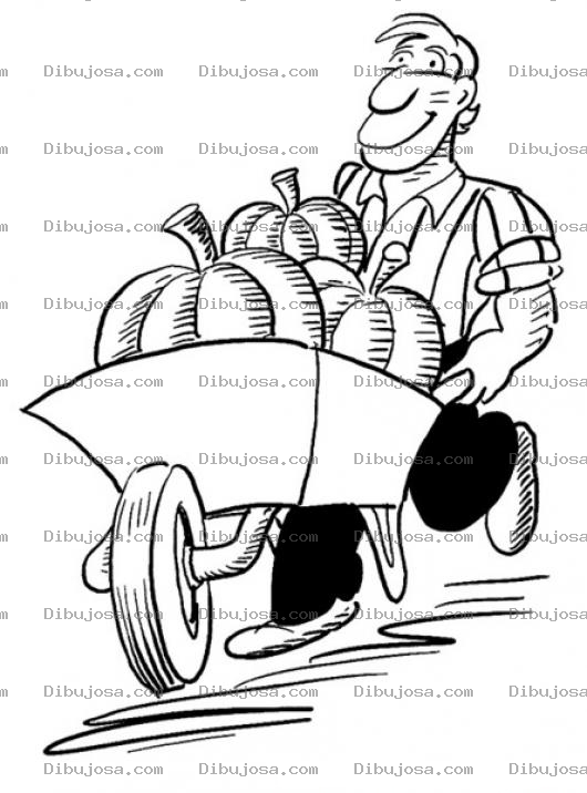 Dibujo para colorear Dibujo De Granjero Para Pintar Y Colorear Hombre Cosechador Con Carreta Y Calabazas