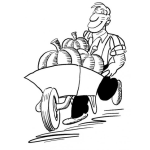 Dibujo para colorear Dibujo De Granjero Para Pintar Y Colorear Hombre Cosechador Con Carreta Y Calabazas