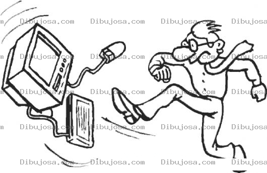 Dibujo para colorear Patada A La Computadora Dibujo De Hombre Pateando Una Computadora Arruinada Para Pintar Y Colorear