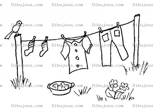 Dibujo para colorear Tendedero Dibujo De Ropa Colgada En Un Lazo Para Secarse Con El Sol En Un Tendedero En Patio